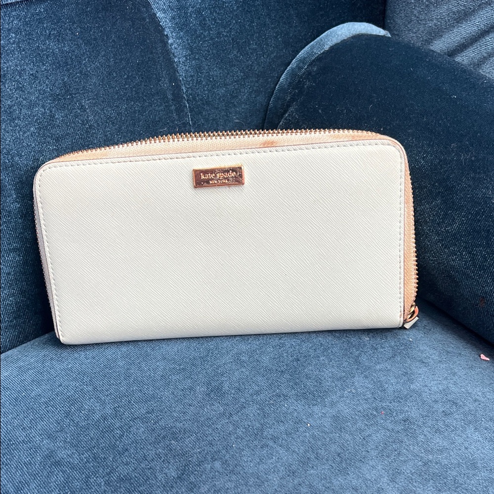 kate spade baby blue Zip-Around Wallet with Rose Gold Hardware